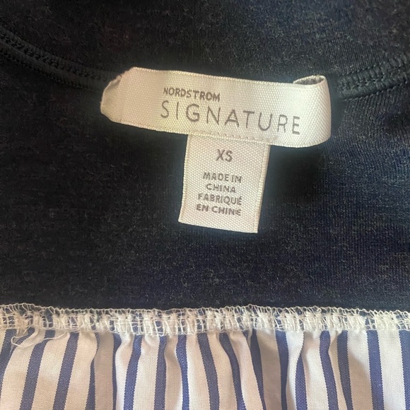Nordstrom Signature Navy Blue Sweater With White and Blue Striped Bell Sleeve XS - Picture 10 of 12